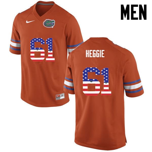 NCAA Florida Gators Brett Heggie Men's #61 USA Flag Fashion Nike Orange Stitched Authentic College Football Jersey NIP3764SO